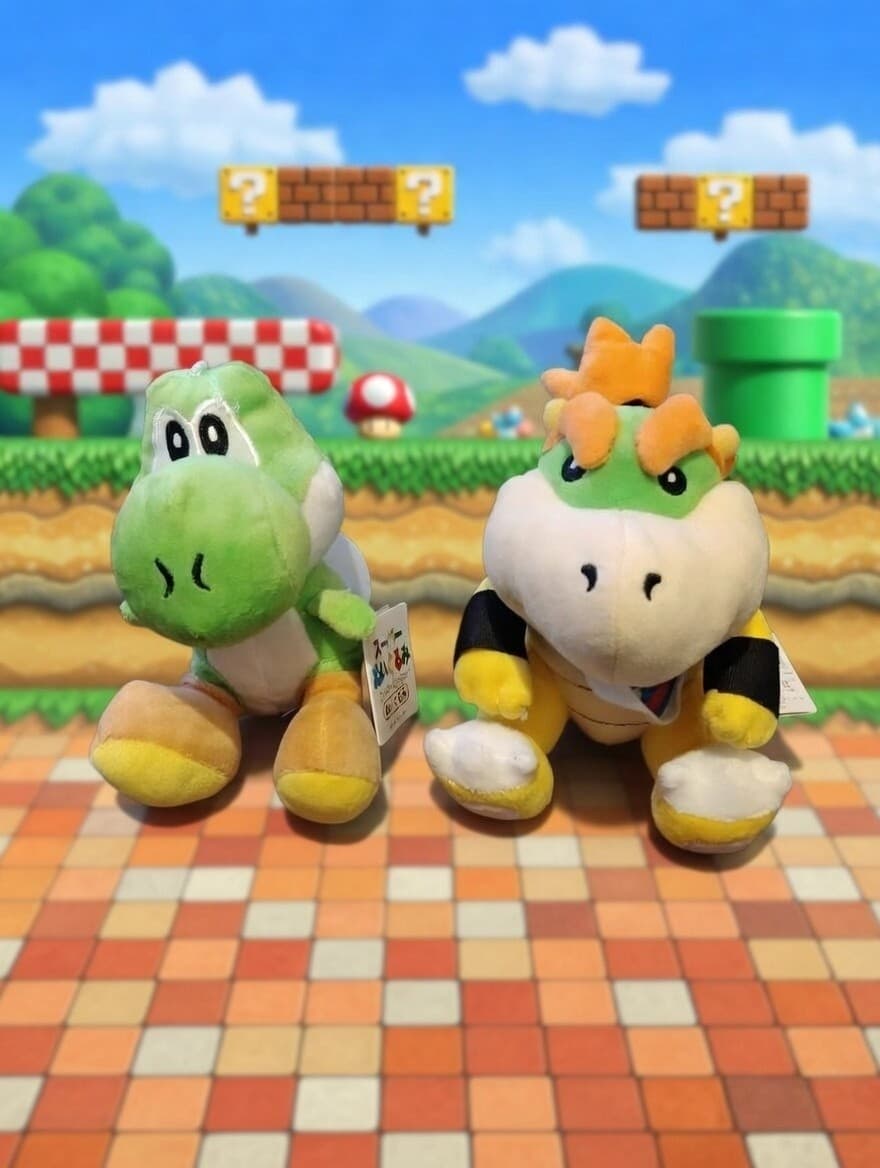 Peluches de Yoshi y Baby Bowser