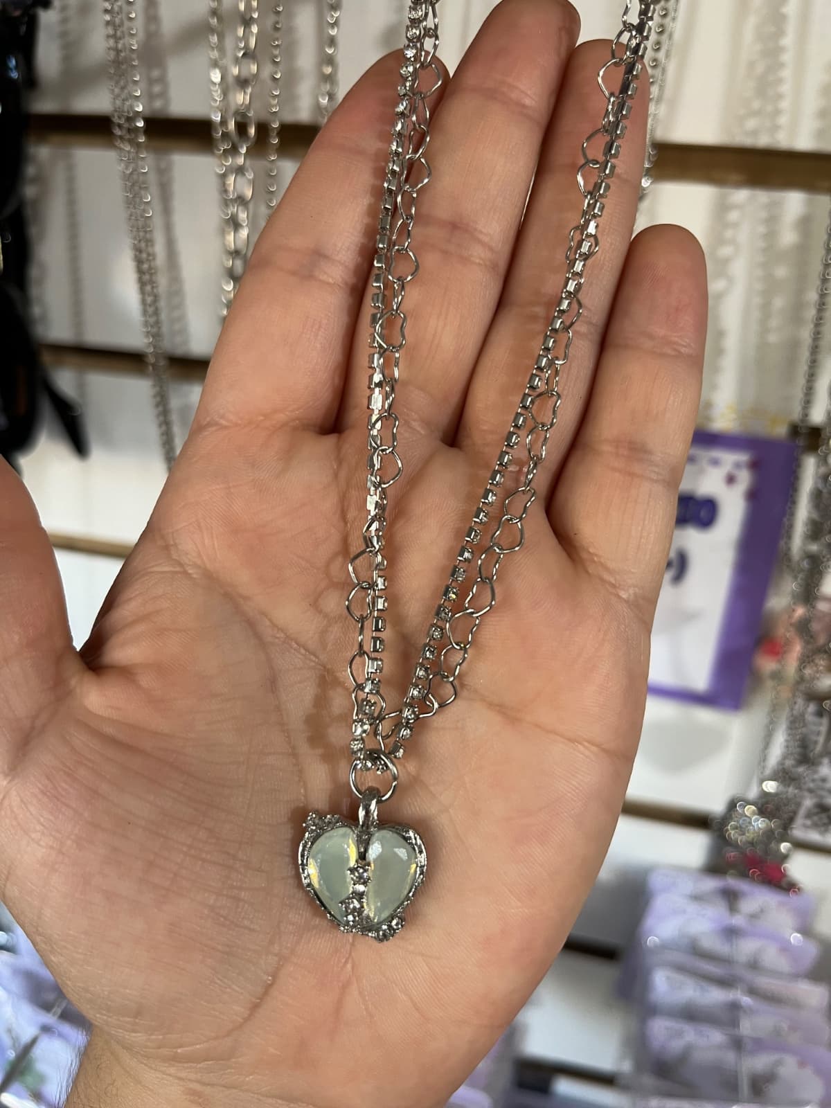 collar corazon celeste cadena doble