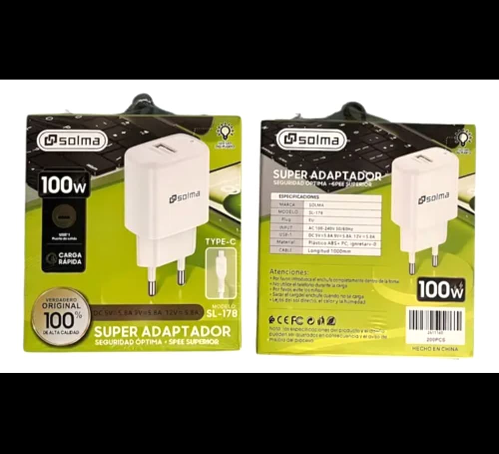 Cargador Solma Usb  a Tipo C 100w Blanco