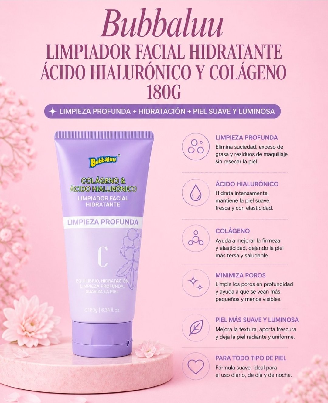 Limpiador facial hidratante colágeno y Ácido Hialurónico.