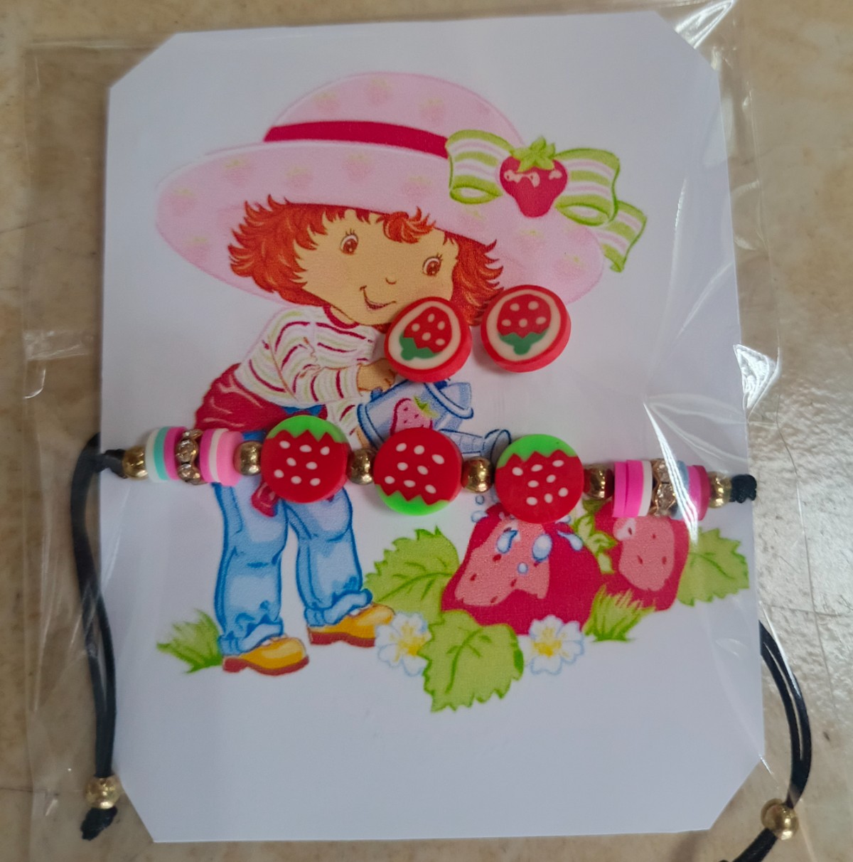 Pulsera y pendientes Fresita 