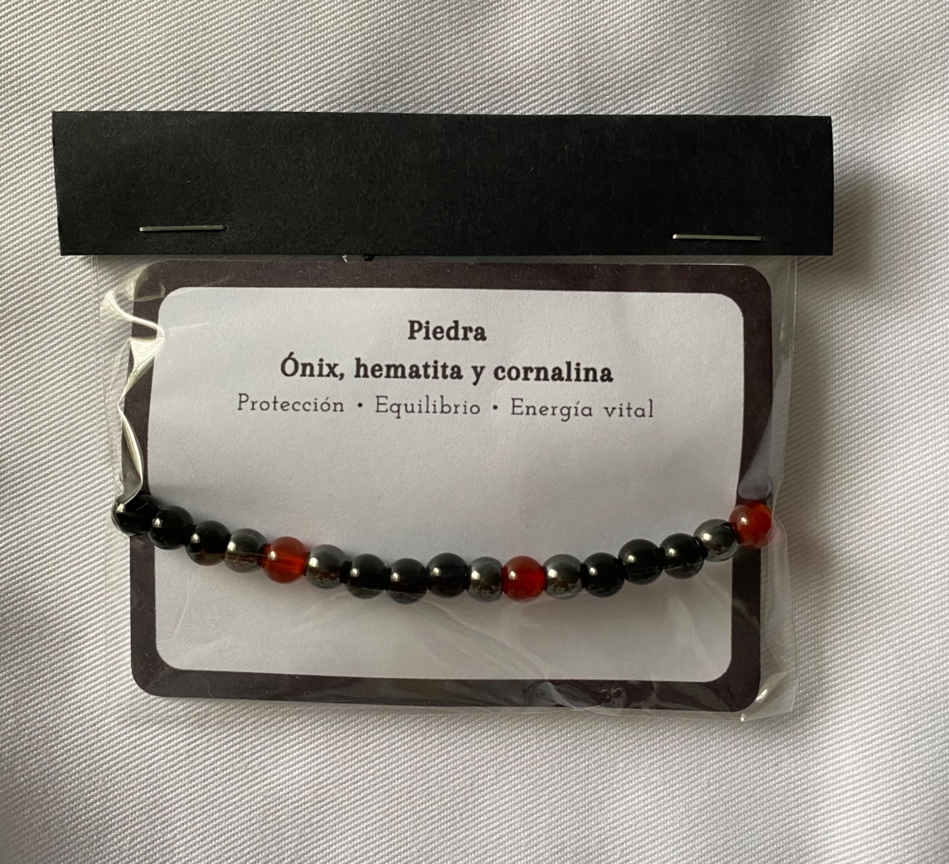 Pulsera piedras ónix, hematita y cornalina