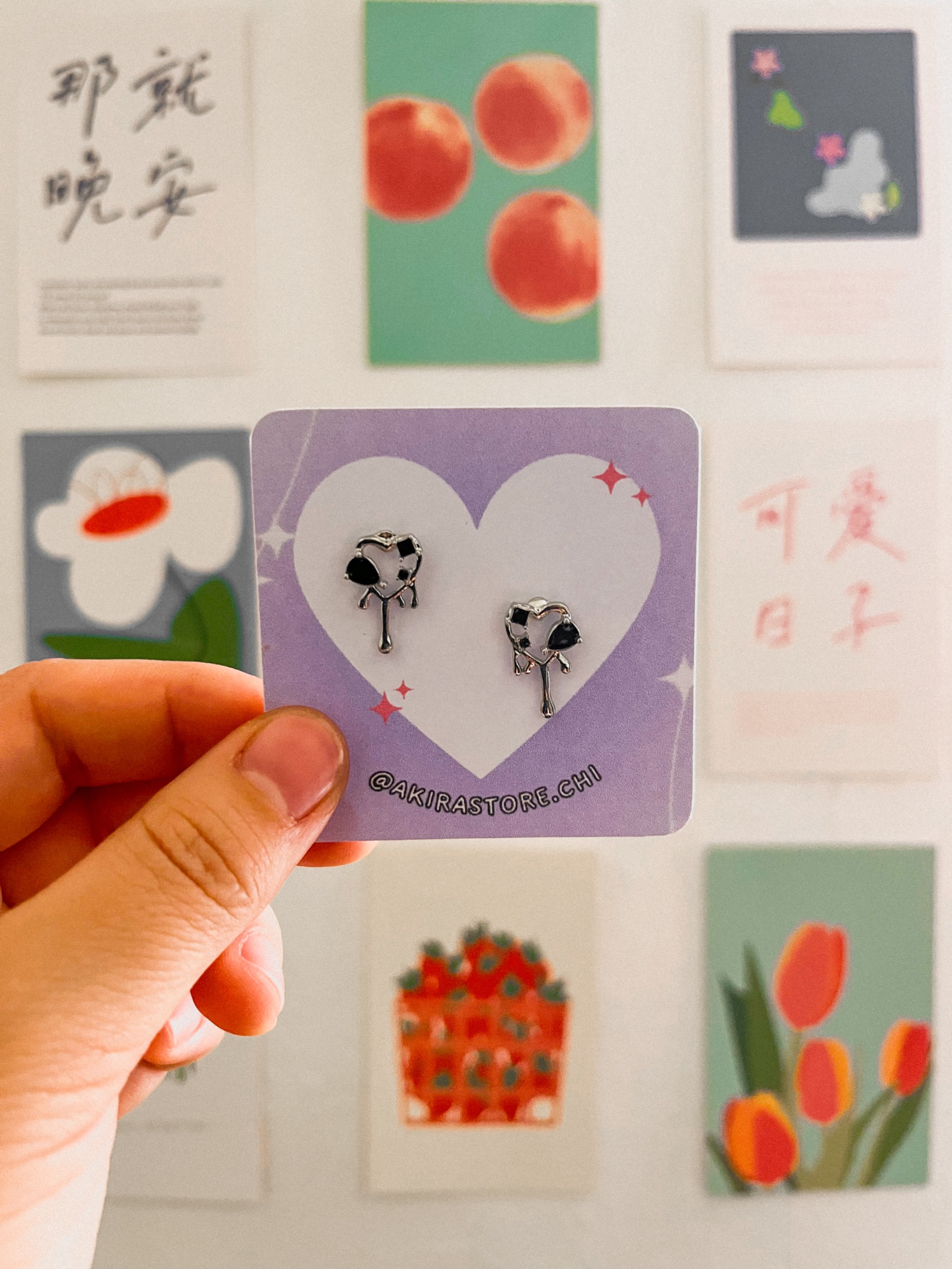 aros corazon pequeño negro